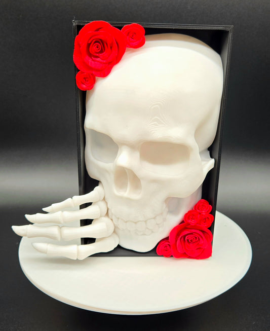 Skull Book Nook – 3D Printed Gothic Bookshelf Insert with Roses, Haunting Adeline-Inspired Dark Decor