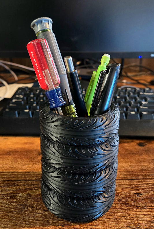 Stacked Tire Desk Organizer – Car-Themed Pen Holder, Garage Office Decor, Mechanic Gift, 3D Printed Auto Organizer