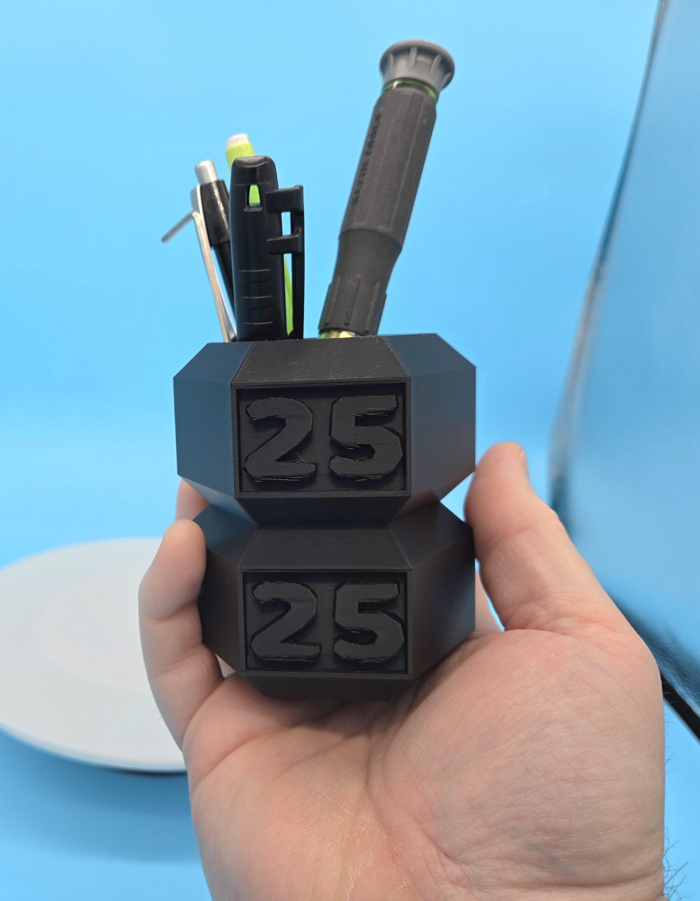 Dumbbell Pencil Holder – Gym Desk Organizer, Fitness Decor for Office, Gift for Weightlifters, 3D Printed Pen Cup