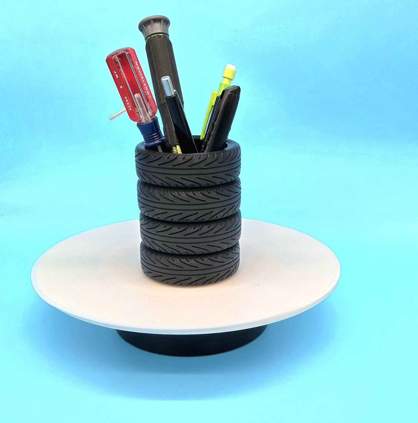 Stacked Tire Desk Organizer – Car-Themed Pen Holder, Garage Office Decor, Mechanic Gift, 3D Printed Auto Organizer